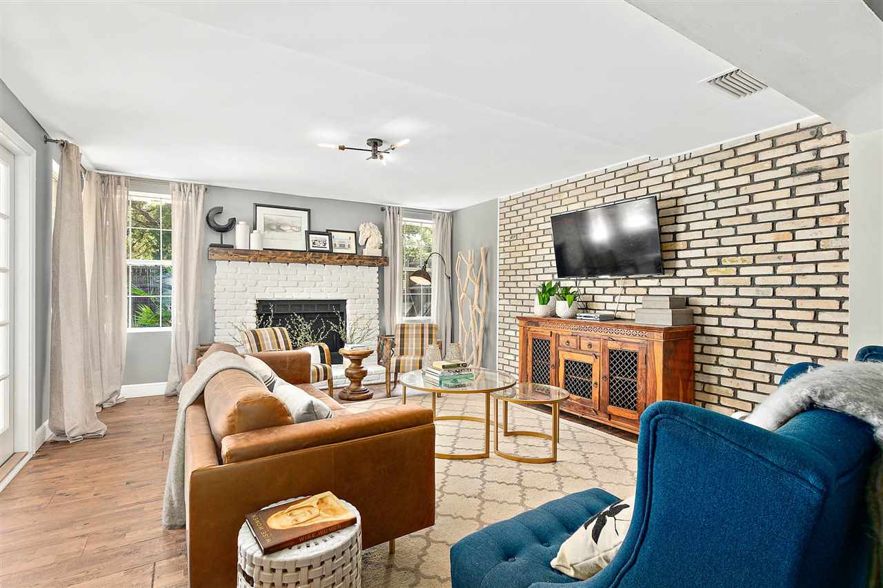 205 Oglethorpe Boulevard St. Augustine, FL 32080 - Photo 20 of 48 a living room with furniture a fireplace and a flat screen tv