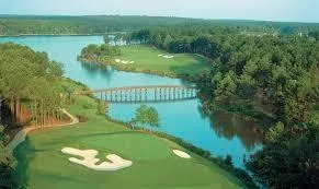a view of a golf course with a lake view