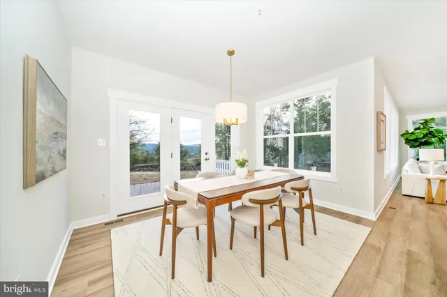 a table and chairs in a room