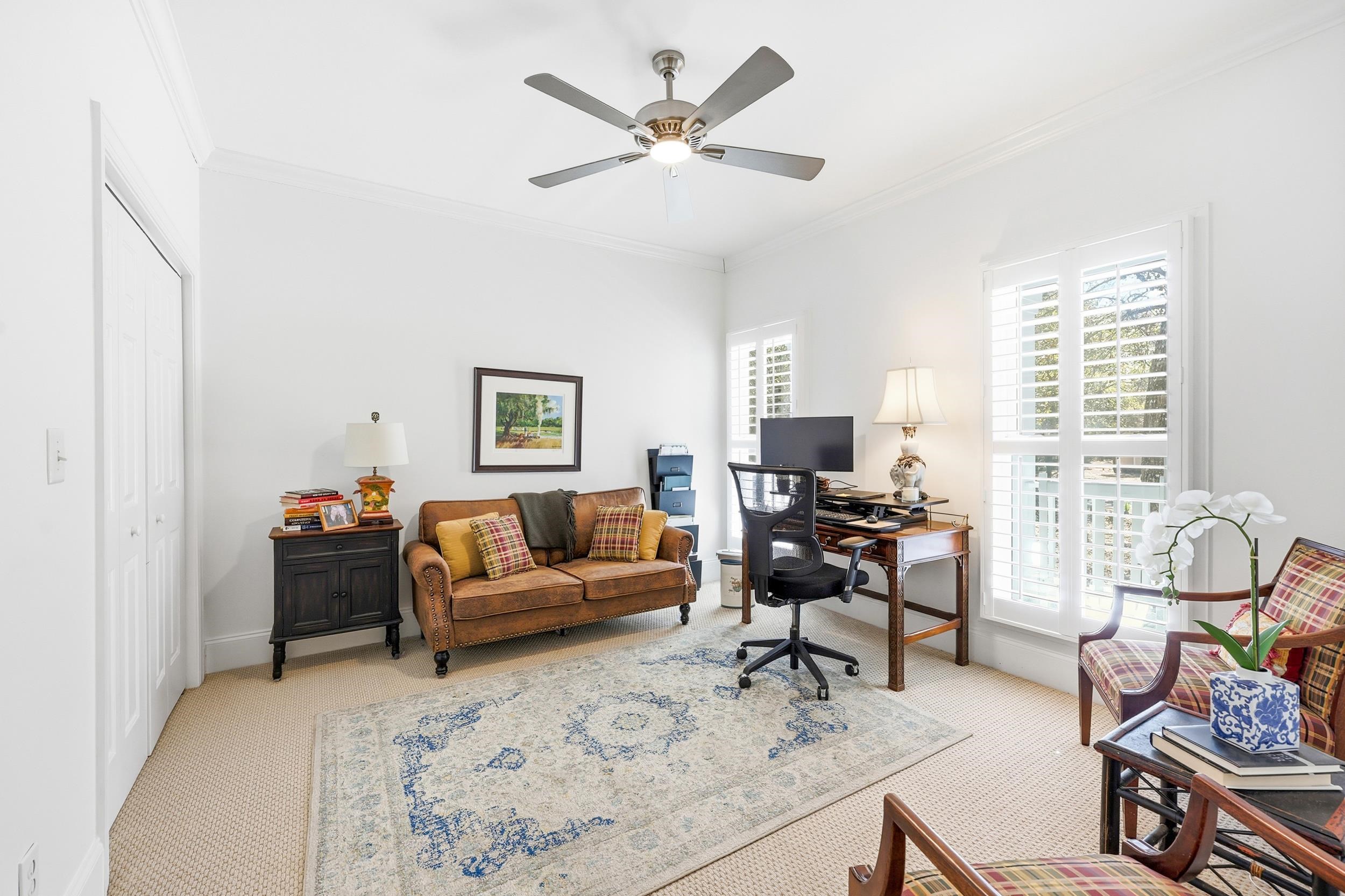 213 Old Carriage Loop Georgetown, SC 29440 - Photo 17 of 40 Office featuring ornamental molding, light colored carpet, and ceiling fan