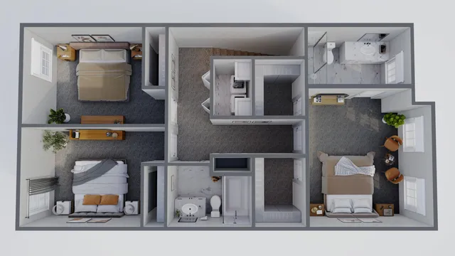 view of living room with furniture and a mirror