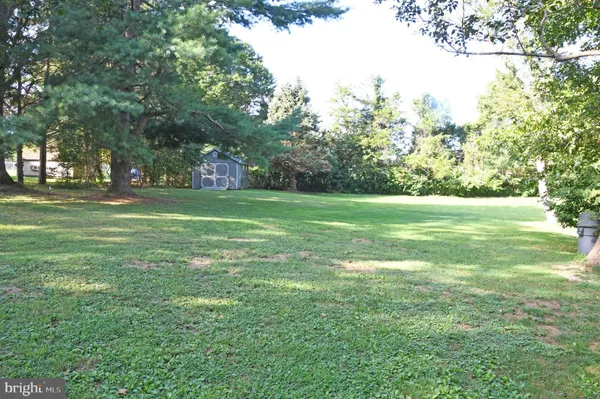 a view of a field with trees in the background