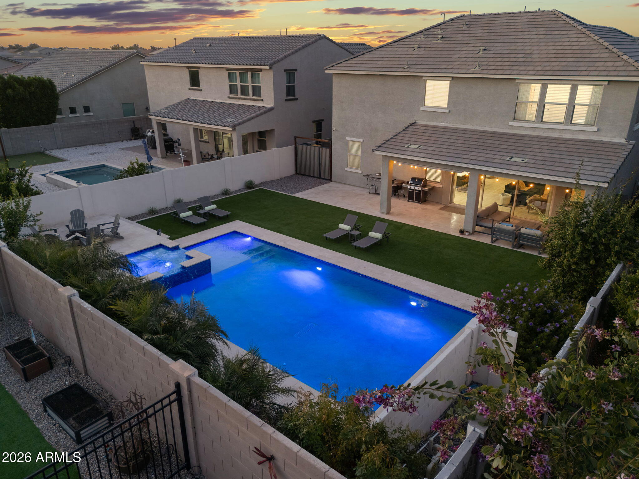 1663 West Gordon Street San Tan Valley, AZ 85144 - Photo 50 of 54 an aerial view of a house with swimming pool patio and outdoor seating