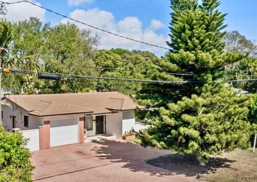 front view of a house with a tree