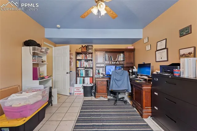 a workspace with furniture