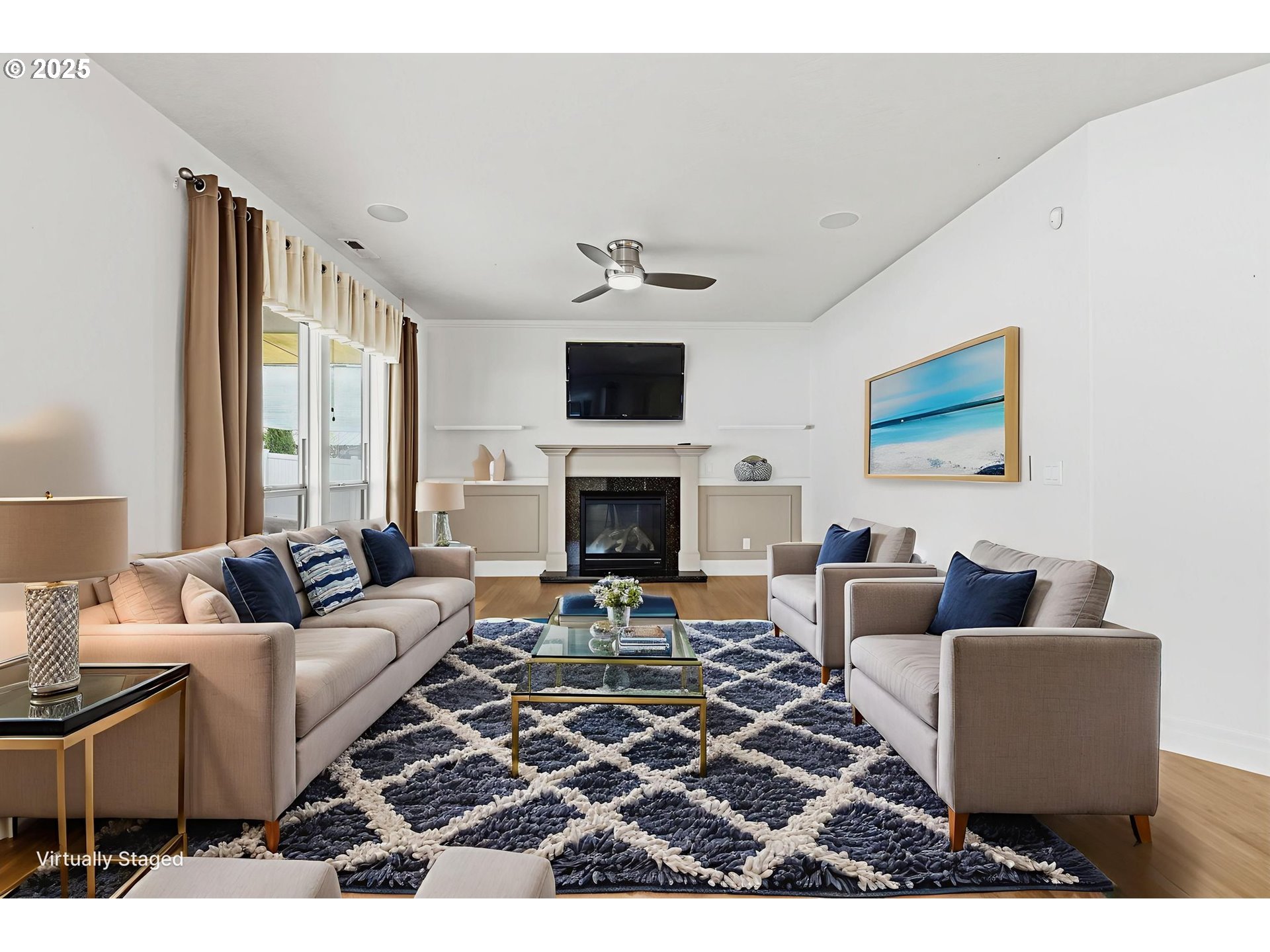 4879 Northeast Granite Avenue Albany, OR 97321 - Photo 32 of 47 a living room with furniture fireplace and a flat screen tv