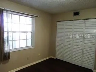 a view of a small space with a window