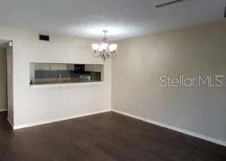 a room with a chandelier