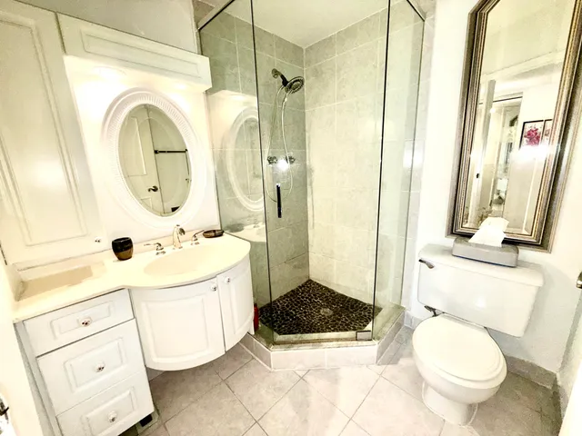 a bathroom with a sink a toilet and a mirror