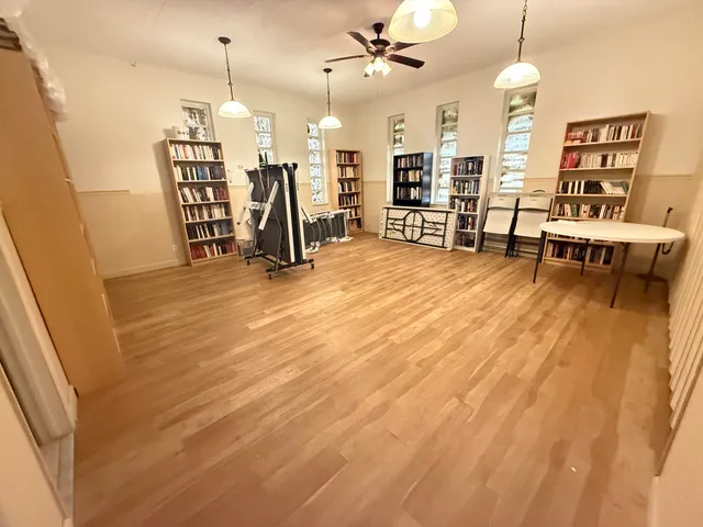 a view of a room with gym equipment