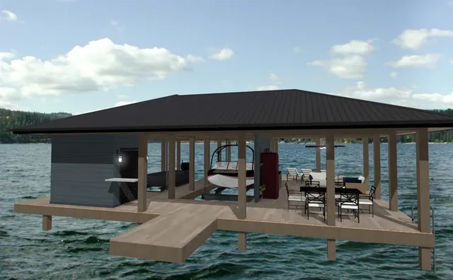 an outdoor space with furniture and garden