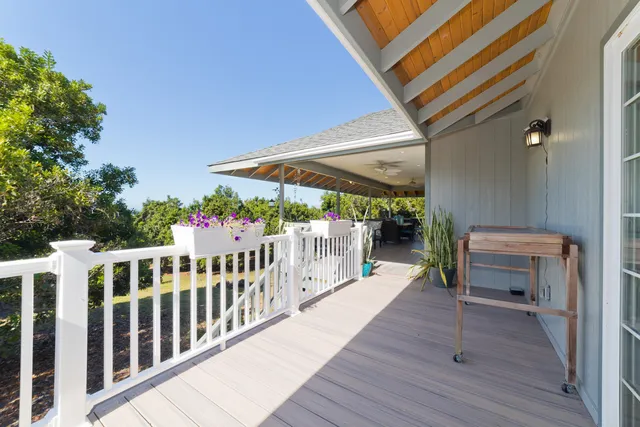 a porch with seating space