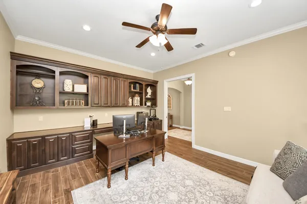 a view of a garage with storage