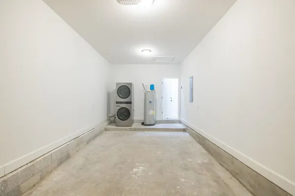 an empty room with entrance and door