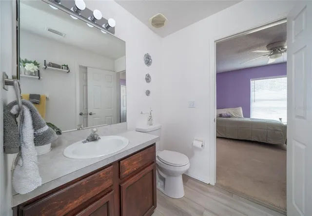 a bathroom with a sink a toilet and a mirror
