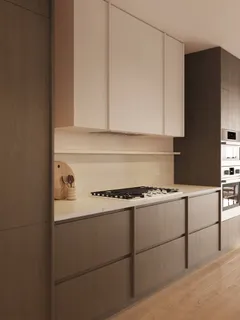 a kitchen with granite countertop cabinets and white appliances