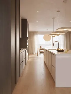 a kitchen with kitchen island stainless steel appliances a sink and cabinets