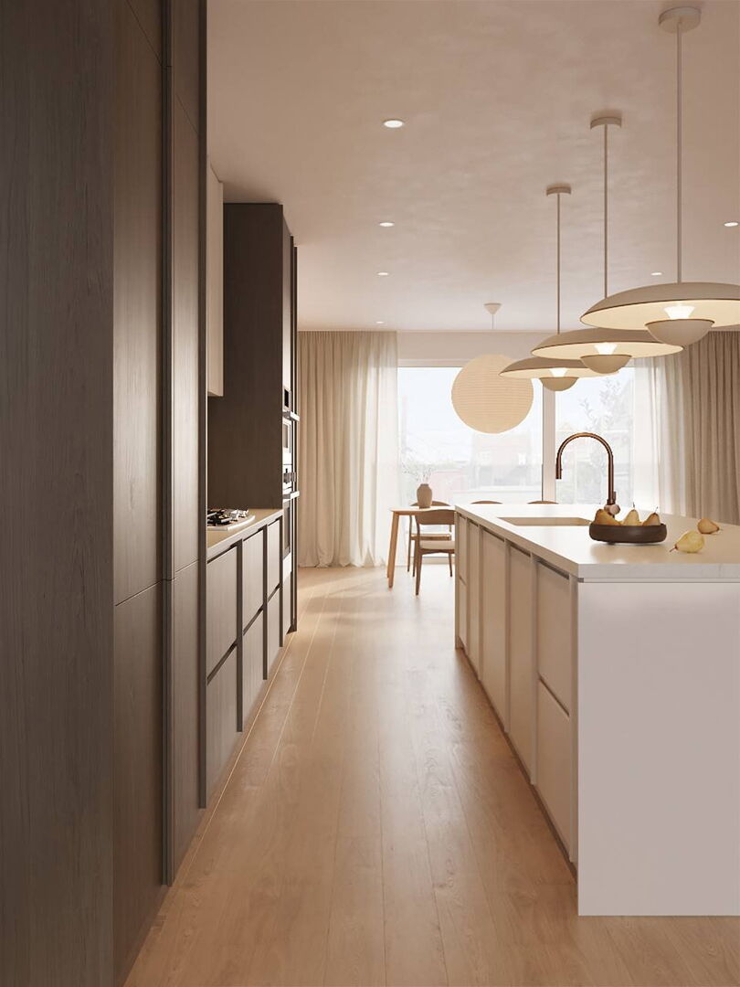 1511 West Fry Street, Unit B Chicago, IL 60642 - Photo 3 of 5 a kitchen with kitchen island stainless steel appliances a sink and cabinets