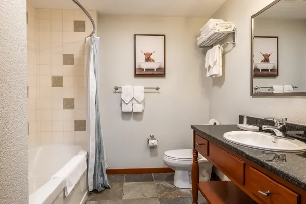 a bathroom with a sink a toilet and bathtub