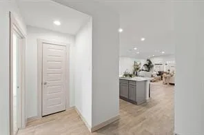 a view of cabinets and window