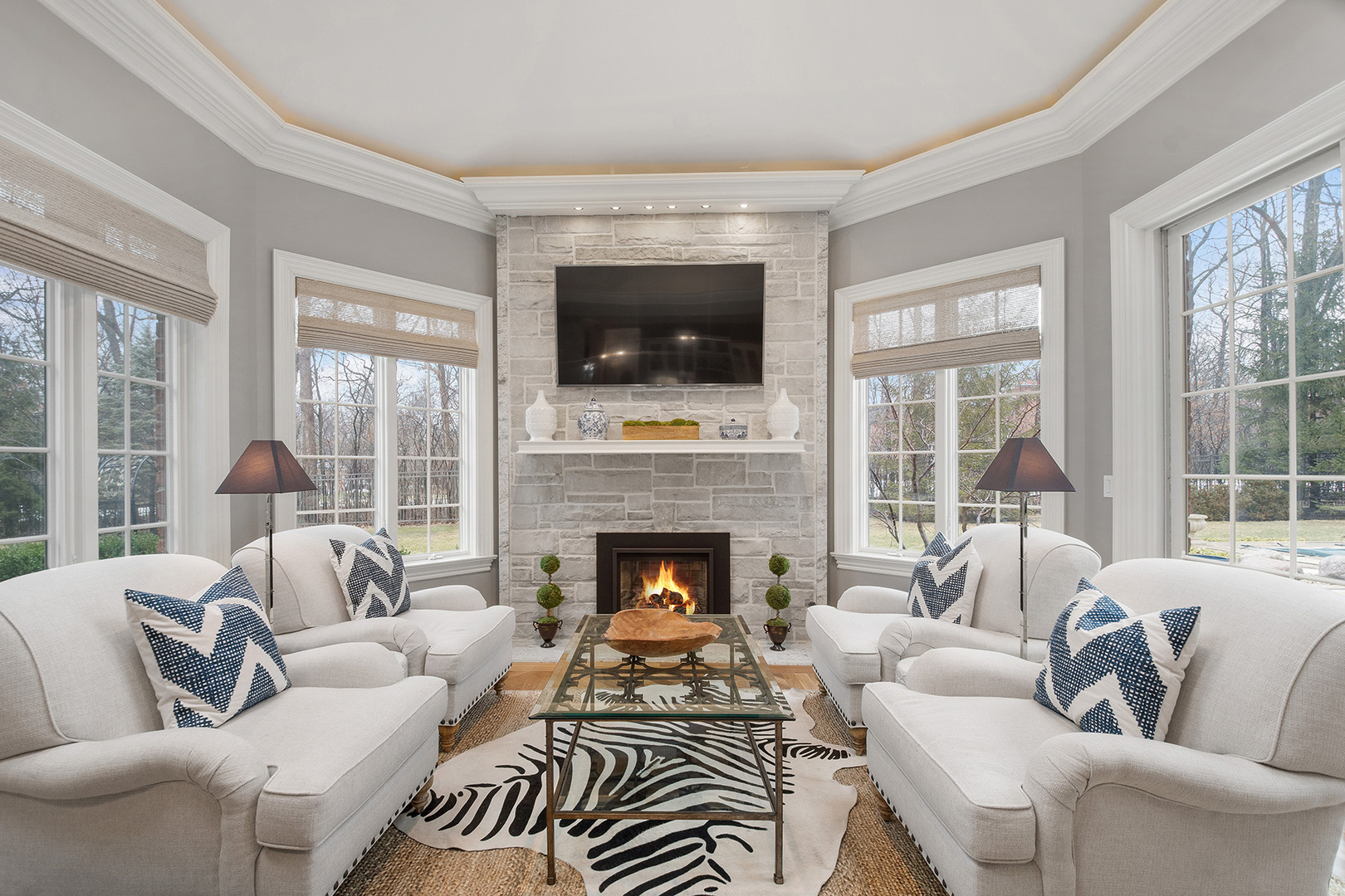 20 Old Mill Road Lake Forest, IL 60045 - Photo 15 of 64 a living room with furniture a flat screen tv and a fireplace