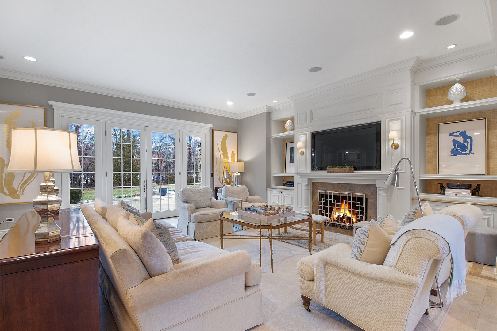 20 Old Mill Road Lake Forest, IL 60045 - Photo 7 of 64 a living room with fireplace furniture and a flat screen tv