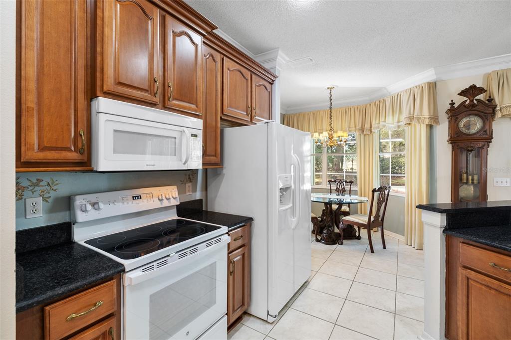 4906 Willow Ridge Terrace Valrico, FL 33596 - Photo 16 of 67 a kitchen with granite countertop a stove a refrigerator and wooden cabinets