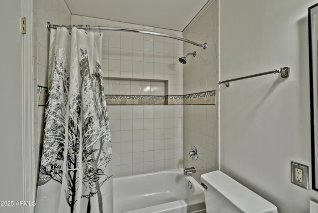 a bathroom with a shower and a toilet