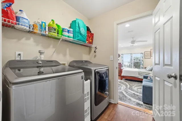 a utility room with dryer and washer