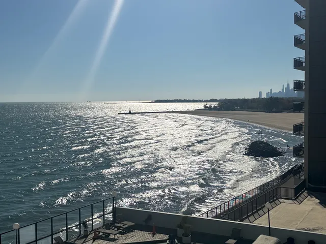 a view of an ocean with a city