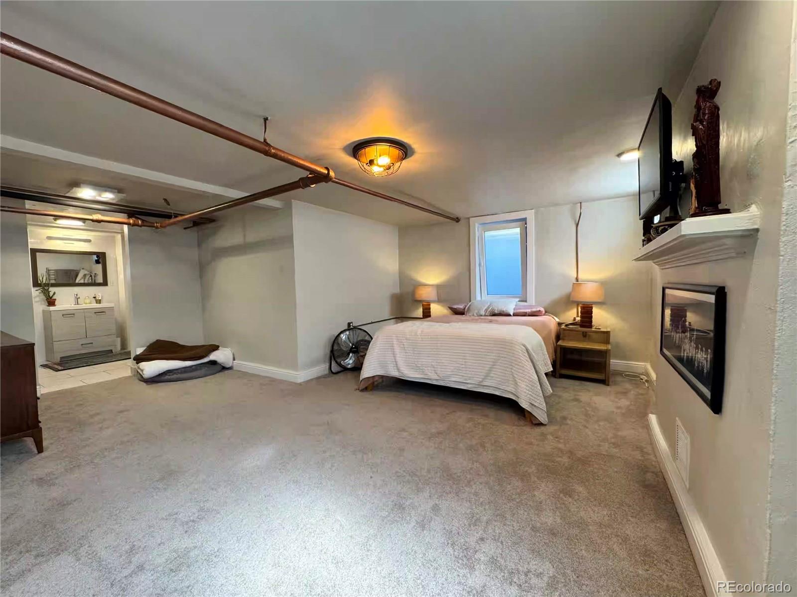 966 Garfield Street Denver, CO 80206 - Photo 17 of 27 a bedroom with furniture and a fireplace