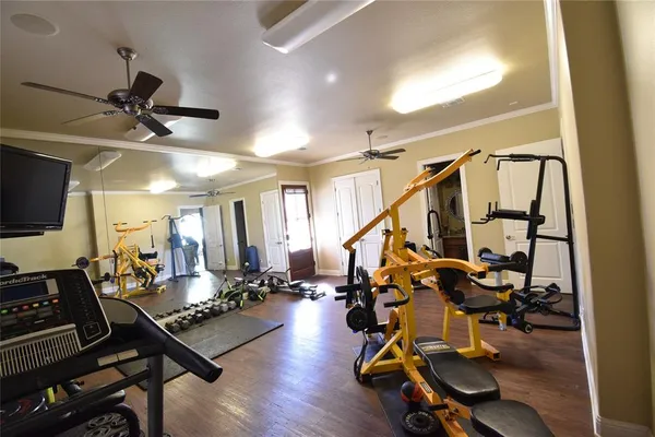 a view of a room with gym equipment