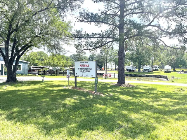 a view of yard with green space and trees