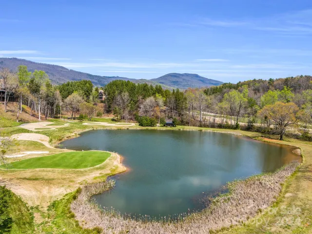 a view of a lake with a mountain in the background