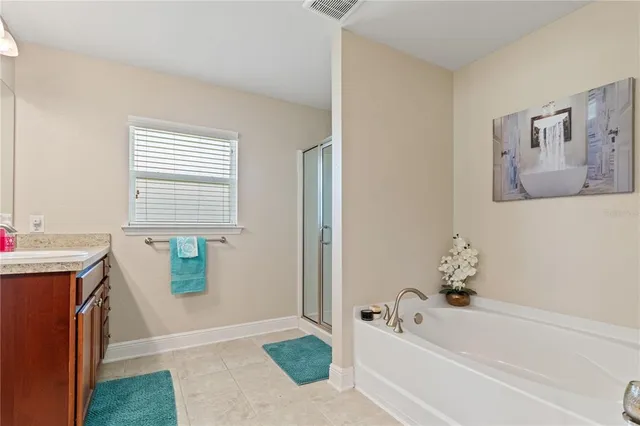 a bathroom with a bathtub sink and window