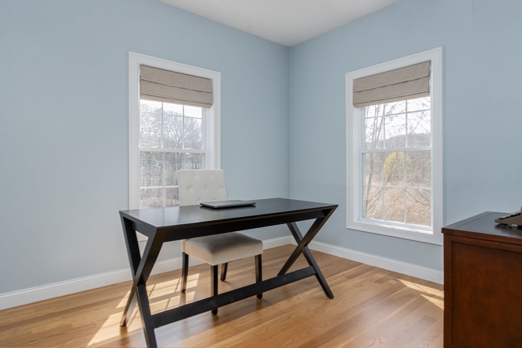256 Lowell Road Groton, MA 01450 - Photo 18 of 40 a view of a workspace room with furniture and wooden floor