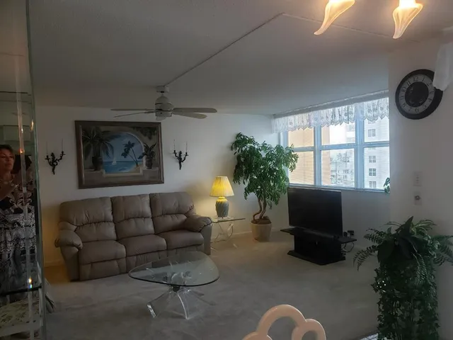 a living room with furniture a fireplace and a potted plant