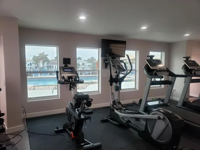 a room with gym equipment
