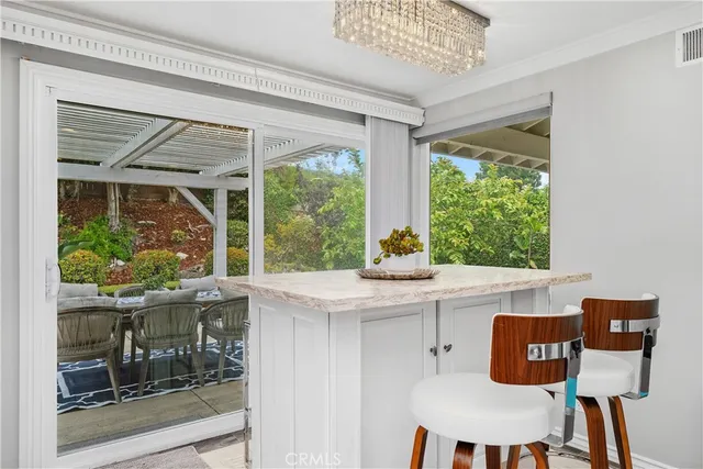 a dining room with a window