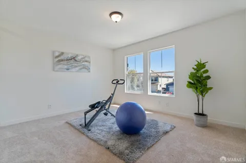 a room with a chandelier