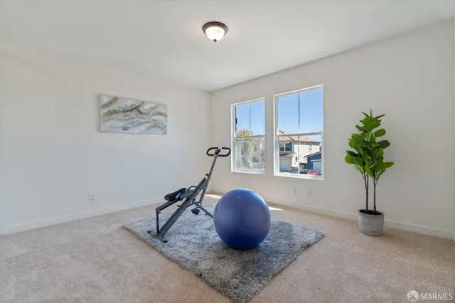 a room with a chandelier