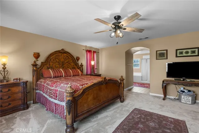 a bedroom with a bed and a walk in closet