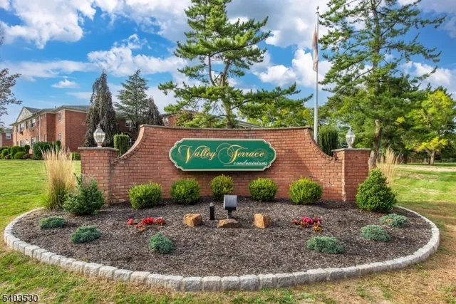 a view of a garden with a fountain