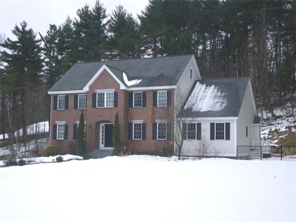 a front view of a house with a yard covered in snow