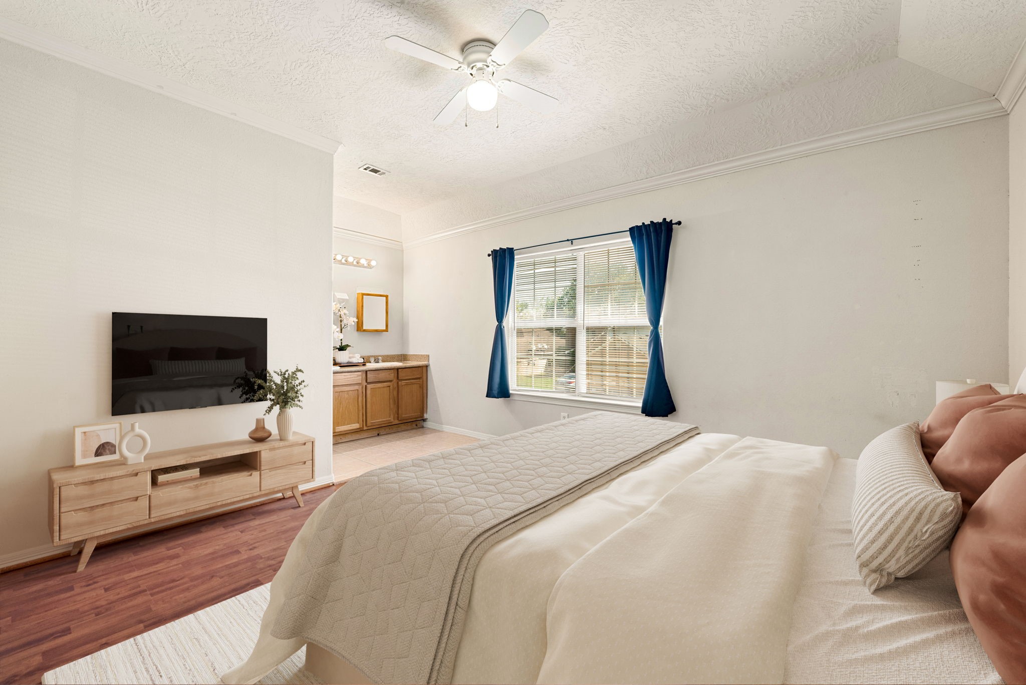 6418 England Street Houston, TX 77021 - Photo 13 of 29 a bedroom with a bed and a flat screen tv