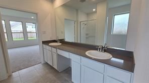 2628 Pine Bluff Drive Rosenberg, TX 77469 - Photo 8 of 15 a bathroom with a granite countertop sink and a mirror