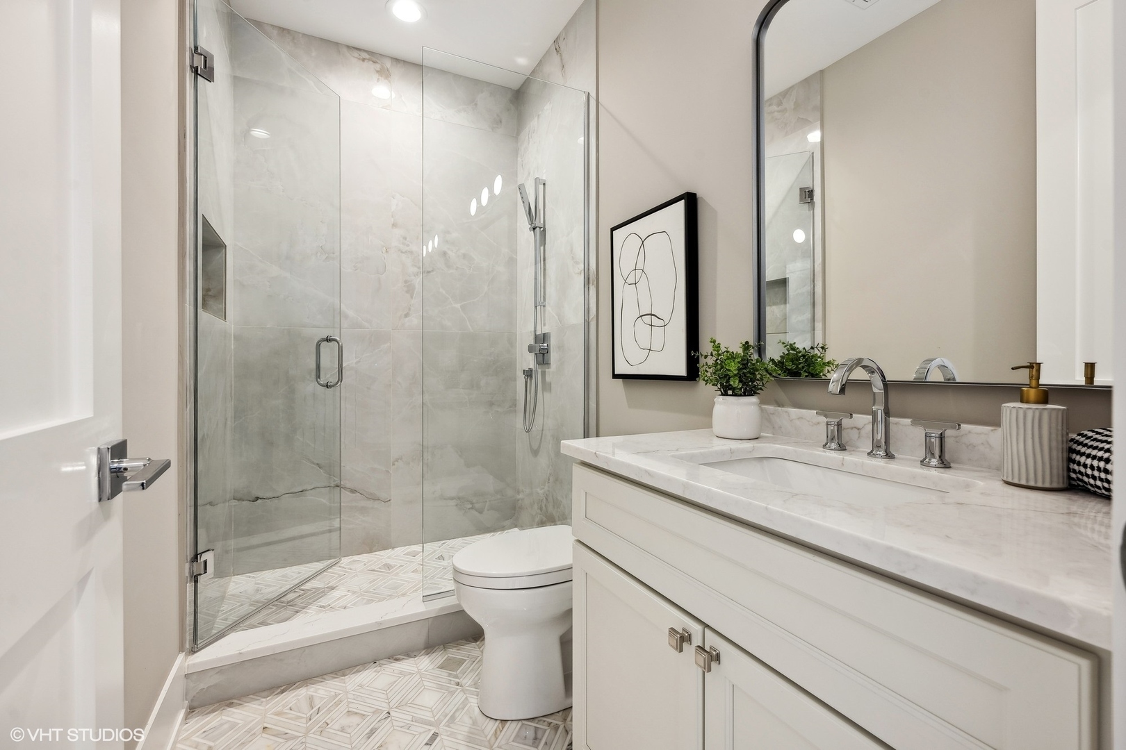 1413 North Mohawk Street Chicago, IL 60610 - Photo 41 of 51 a bathroom with a granite countertop sink toilet and shower