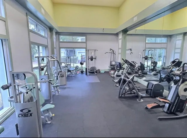 a view of a room with gym equipment