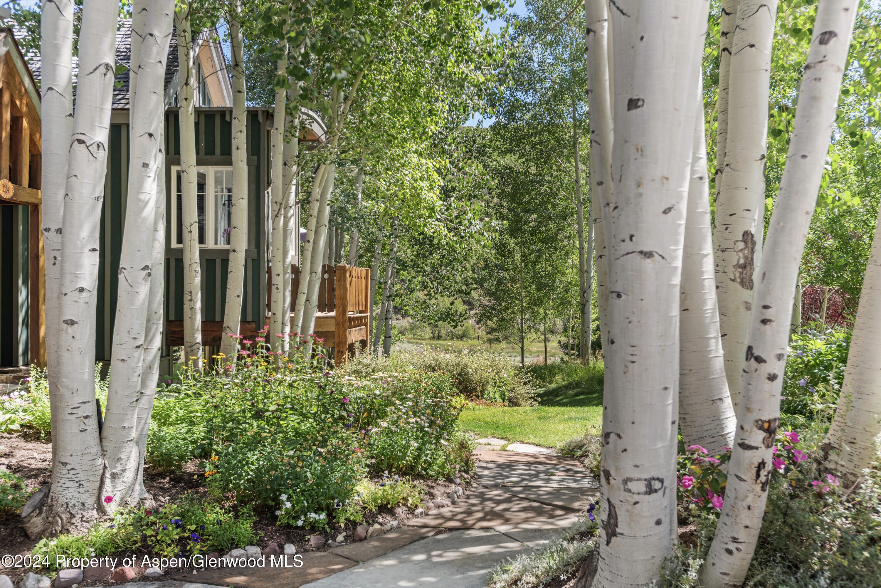 124 Trail Rider Lane Snowmass Village, CO 81615 - Photo 31 of 39 a view of a backyard with potted plants and large tree