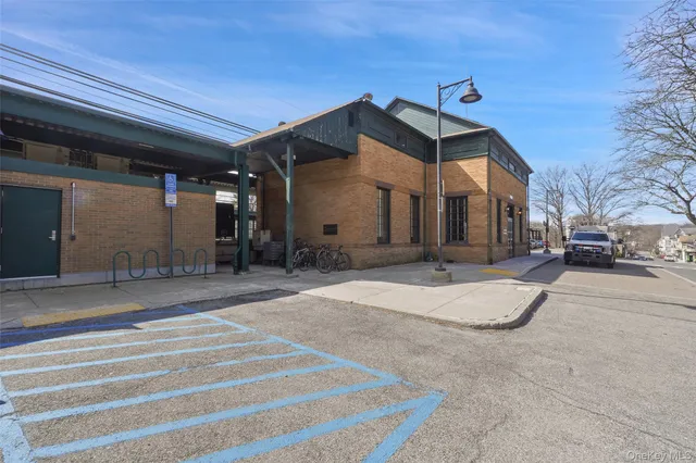 a view of a building with a street